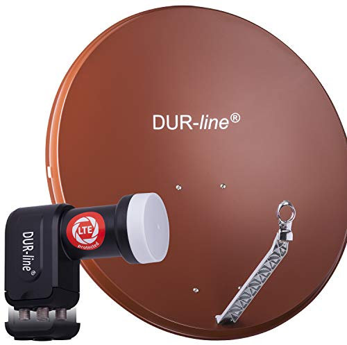 DUR-line 4 Teilnehmer Set - Qualitäts-Alu-Satelliten-Komplettanlage - Select 85cm/90cm Spiegel/Schüssel Rot + Quad LNB - für 4 Receiver/TV [Neuste Technik, DVB-S2, 4K, 3D]