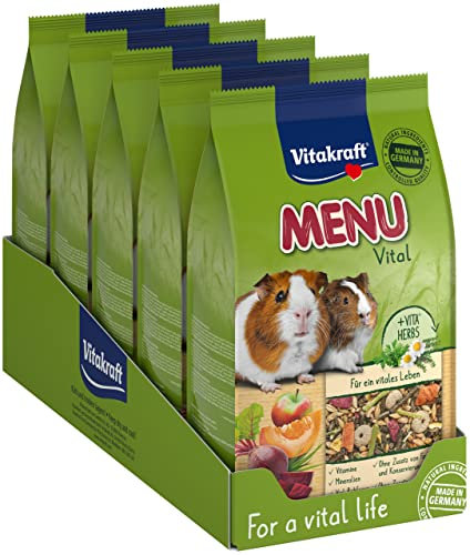 Vitakraft Menü Vital, Meerschweinchen Futter, mit Apfel und Kürbis, mit Kräutern, ohne Zusatz von Zucker (5x 1kg)