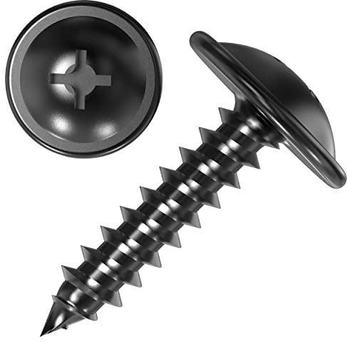 100 Vis à Tôle cruciforme tête bombée plate avec rondelle galvanisé noir 4,8 x 32 mm