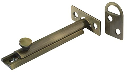 Amig - Pasador de Sobreponer para Puertas Mod.600 - Pestillo de Seguridad Apto para Cierre Horizontal o Vertical - De Latón con Acabado Cuero - Medidas: 100 x 17 mm - Incluye Tirafondos