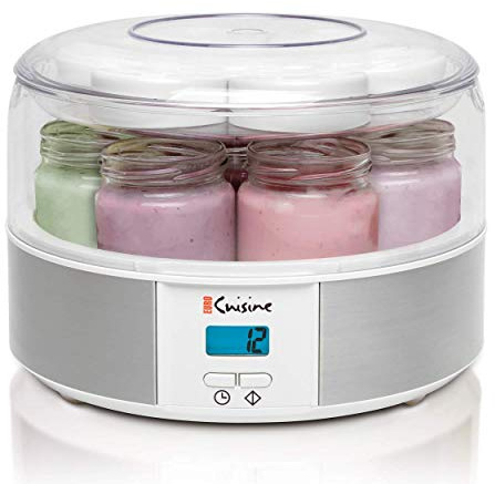 Euro Cuisine Yogurt Maker - YMX650 Automatic Digital Yogurt Maker Machine with Set Temperature - Includes 7-6 oz. Reusable Glass Jars and 7 Rotary Date Setting Lids for Instant Storage