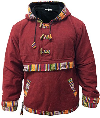 SHOPOHOLIC FASHION Hippie Grunge randig pullover helt fleecefodrad festival hippie jacka, Rödbrun, XL
