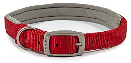 Ancol Viva Padded Soft Touch Dog Collar with Satin Buckle - Red - Adjustable Weatherproof Comfortable Pet Neckband - 34-43cm Size 4