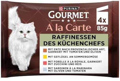 Gourmet A la Carte Nourriture pour Chat Nourriture Humide avec Canard, Volaille, Truite et Sardine en Sauce - 4x85g - Boîte de 12 (48 Sachets Repas ; 4,08kg)