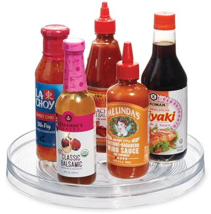 iDesign Rotatable Spice Rack, Large Plastic Kitchen Cupboard Storage for Spices and Condiments, Rotating Spice Jars Holder for Kitchen and Pantry, Clear
