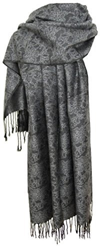 Nella-Mode Edler & Eleganter Schal, Stola; - Florales Muster; - Farbe: Anthrazit/Silber