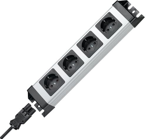 Kopp Powerversal Steckdosenleiste 4-Fach, Schnellstecksystem Eingang/Ausgang, Wieland Eingang, kaskadierbar, 90° gedrehte Töpfe, 65mm Topfabstand, anschraubbar, IP 20, Silber-schwarz, 226320016