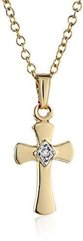 Amazon Essentials Children's 14k Gold-Filled Beautiful Petite 0.0075 cttw Diamond Cross Pendant Necklace, 15