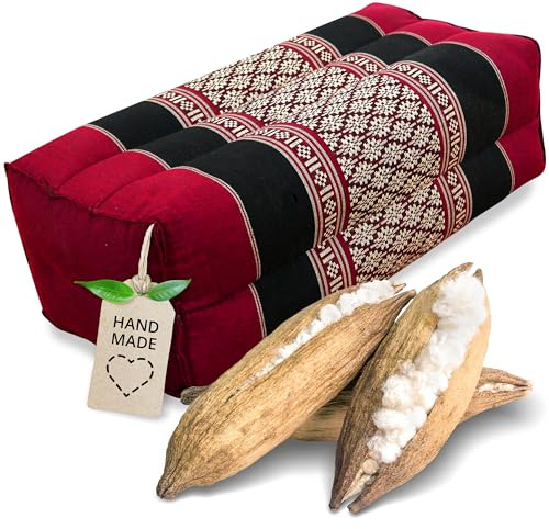 livasia coussin yoga carré bloc - 17x34x12cm - Coussin de méditation kapok, Coussin de soutien bolster rectangulaire, Accessoires yoga pilates coussin cale-nuque, fait main (Rouge/Noir)
