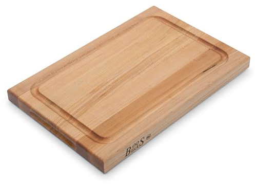 Boos Block Schneidebrett mit Saftrille XXL – 46 x 31 x 4 cm – Ahorn Holzbrett mit Griff – Großes Brett für Fleisch, Gemüse & Brot – Profi-Küchenbrett