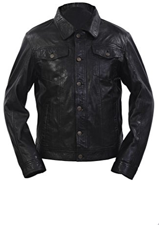 Hommes Levis Denim Slim Fit Trucker Cuir Noir Shirt Jeans Veste Motard XL
