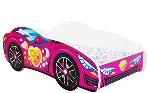 Topbeds Letto a 1 piazza per bambini a forma di auto, con materasso AUTO ROSA