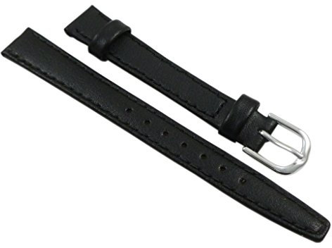 myledershop 14mm Kalb Leder Uhrenarmband Schwarz Silberschließe inkl Montageanleitung