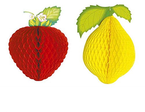 NET TOYS Waben Deko Frucht Wabenball Partydeko Erdbeer-Zitrone Papierwabe Tischdeko Obst Raumdeko Bunte Papierdeko Mottoparty Dekoration