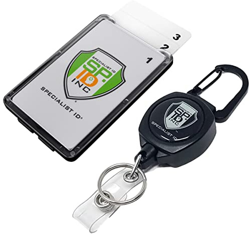 Super Heavy Duty Sidekick Retractable Badge and Key Reel - Carabiner Clip - with Three Card ID Badge Holder (Holds 3 I'd Badges) by Specialist ID