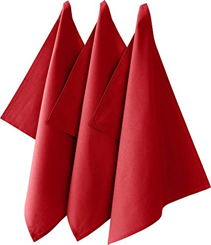 REDBEST Geschirrtuch, Küchentuch 3er-Pack Seattle, 100% Baumwolle rot Größe 50x70 cm - saugstarke, strapazierfähige Qualität, mit Aufhängung (weitere Farben)