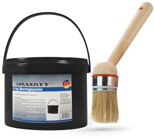Reifenmontagepaste 5 kg Montagepaste Schwarz Reifenmontage Eimer inkl. Pinsel 22 cm zum Auftragen der Paste - Universal Set ideal für die Montage und Demontage von Reifen