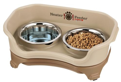 Neater Feeder Express Mess Proof Cat Bowls Elevated, No Spill Feeding Station, Stainless Steel Dishes for Food and Water, Raised Bowls for Indoor Cats, No Fatigue Whisker Friendly Dish, Cappuccino