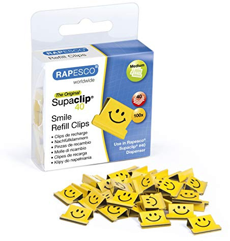 Rapesco 1380 Supaclip 40 Ricarica Clips Sorrisi, Giallo, Confezione da 100
