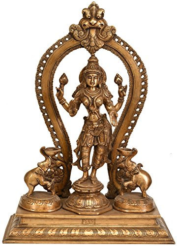 Exotic India rj98 pie Diosa Lakshmi con Dos Elefante Diyas (Gajalakshmi)