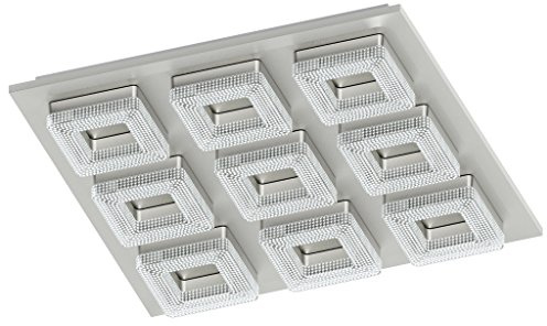 EGLO LED Deckenleuchte Fradelo, 9 flammige Deckenlampe modern, Wohnzimmerlampe aus Metall und Kunststoff in Chrom, Kristall in Klar, Schlafzimmerlampe eckig, LEDs warmweiß, L x B 44 cm