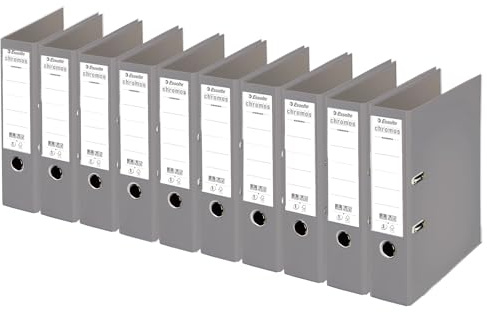 Esselte, Classeurs à levier A4 Chromos, Gris, Dos de 80 mm, Plastique, Lot de 10, 230110
