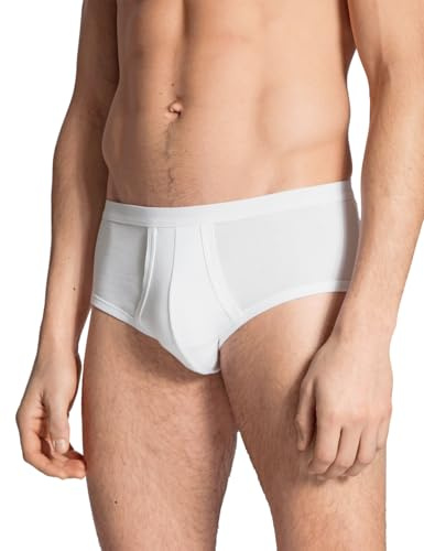 Calida Twisted Cotton Side‑Opening Comfort Briefs for Men Featuring Durable Fine‑Rib Knit, Soft Plush Waistband, and Natural Stretch, White XL