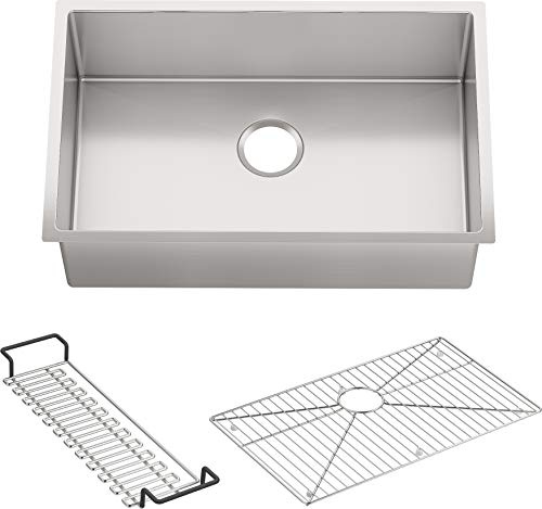 KOHLER Strive® 29 Undermount Kitchen Sink, Medium Single Bowl with Basin Rack, Stainless Steel Kitchen Sinks, K-5409-NA