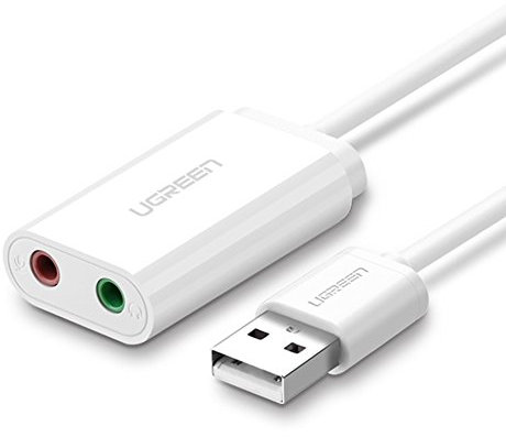 UGREEN Externe USB Soundkarte für Computer, PS5, PS4, USB Audio Stereo Adapter External Sound Card (Weiß)