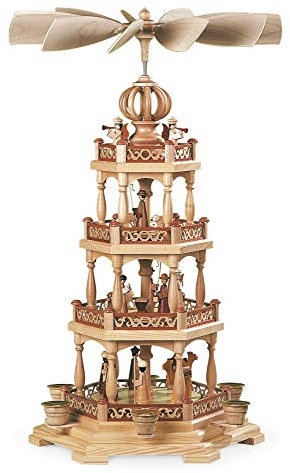 Müller Pirámide de Navidad Nacimiento, 3 Pisos, 58 cm. de Alto, Natural, Original de los Montes Metálicos (Erzgebirge) Hecho por la Empresa Müller del Pueblo de Seiffen