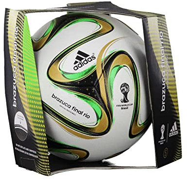 adidas Matchball Brazuca Finale Rio Fussball Wm 2014 Weiß-Black-Metallic Gold-Solar Grün - 5, weiß, 5