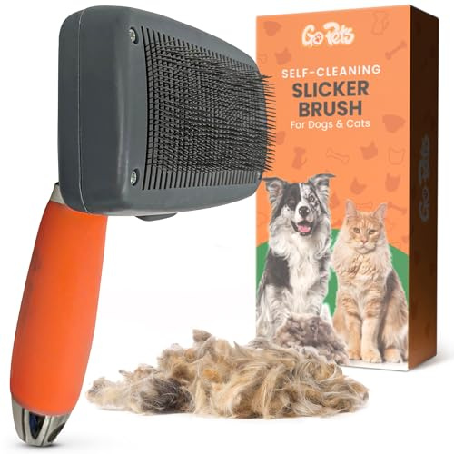 GoPets Self-Cleaning Slicker Brush for Dogs & Cats, Deshedding & Dematting