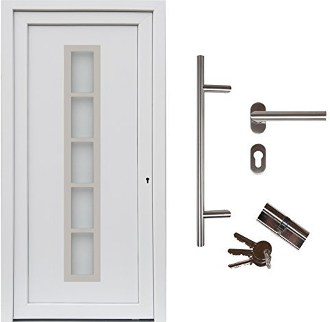 kuporta Haustür Hauseingangstür aus Kunststoff Meridana Türen 88 x 200 cm DIN links weiß mit Stoßgriff-Set