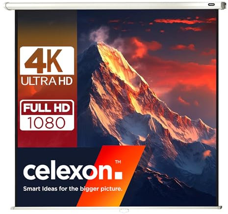 celexon Economy Rollo-Leinwand 165 | 300x300 cm 1:1 | manuell ausziehbare 4K, Full-HD Beamerleinwand für Projektionen im Heimkino & Büro | Wand- & Deckenmontage/zum Aufhängen