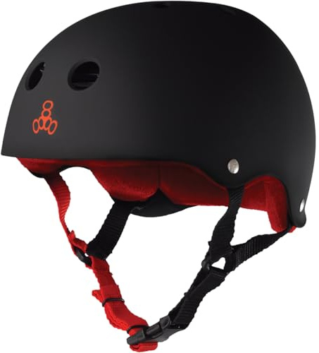 Triple Eight Sweatsaver Liner Skateboarding Helmet, Black Rubber w/ Red, Small