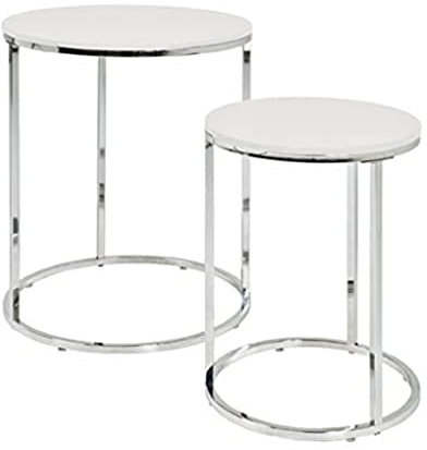 HAKU Beistelltisch 2er Set Chrom, weiß, MDF, Metall - Maße: H 40/50 cm x Ø 30/40 cm, Style: Modern