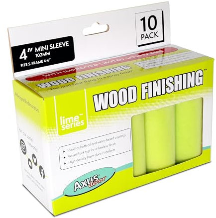 Axus Decor Wood Finishing Roller (Lime Series) Mini Roller Sleeves for Smooth Finish Painting, for Professional & DIY Projects, Compatible with Solvent & Water Based Paints – 4 Inch/100mm, Pack of 10