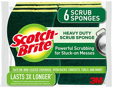Scotch-Brite Heavy Duty Scrub Sponges, Sponges for Cleaning Kitchen and Household, Heavy Duty Sponges Safe for Non-Coated Cookware, 36 Scrubbing Sponges