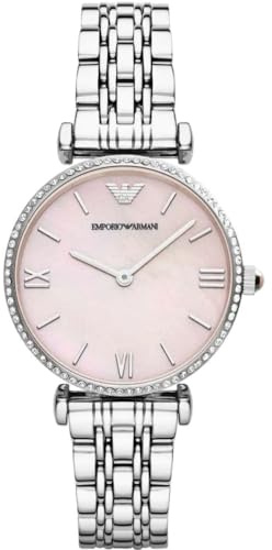 Emporio Armani Uhr für Damen , Zweizeiger Uhrwerk, 32mm Silbernes Edelstahlgehäuse mit Edelstahlarmband, AR1779