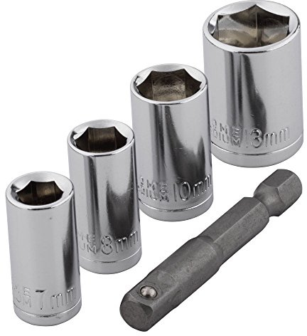 wolfcraft Juego de llaves de vaso (anchos de llave 7/8/10/13), 5 piezas I 2413000 I Para taladradoras, atornilladores de batería y atornilladores manuales