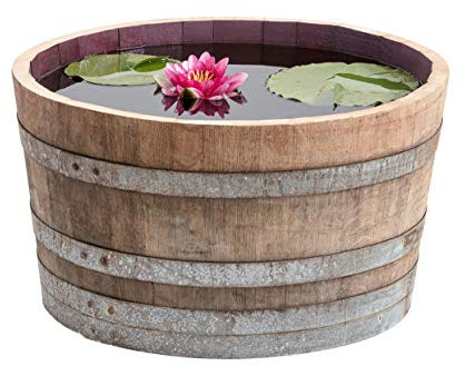 Temesso Demi-tonneau de vin en Bois de chêne- pôt de Fleurs ou Mini-étang (Mini-étang) Utilisation extérieure
