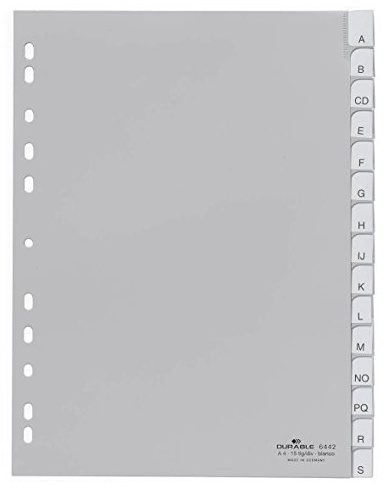 Durable 644210 Index en plastique (avec onglets vierges, A4 portrait) 15 pièces, gris