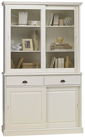 Générique Vaisselier Blanc-Bibliothèque Blanche 4 Portes Coulissantes Style Anglais 42 x 120,8 x 199 cm