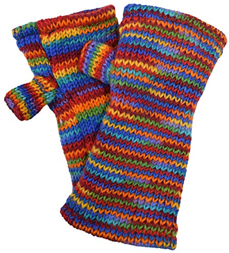 Gheri Women's Warm Woolen Fleece Lined Hand Knitted Striped Mittens Handwarmers D