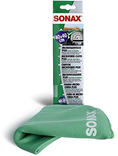 SONAX Panno Microfibra PLUS per interni e vetri (1 pezzo) - pulisce senza lasciare strisce, aloni o peluzzi 40x40cm, lavabile fino a 60°C | Art. N. 04165000