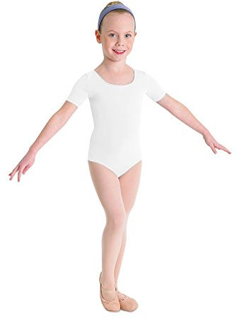 Kinder Ballett Body mit kurzem Arm und rundem Halsausschnitt weiß Gr. 6-7