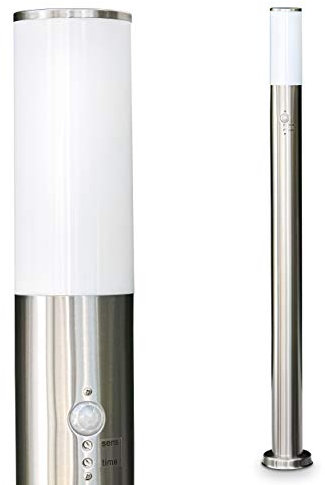 Lámpara de exterior Caserta con detector de movimiento, lámpara de pie moderna de acero inoxidable, luz de camino 110 cm, lámpara de jardín con casquillo E27, iluminación de jardín IP44, sin bombilla