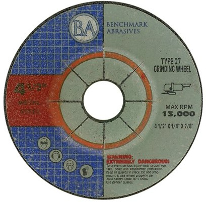 Benchmark Abrasives 4-1/2 Aluminum Oxide Pro Depressed Center Grinding Wheel, 1/4 Thick, 7/8 Arbor for Cutting Grinding Stock Removal on Metal, Steel, Cast Iron - 10 Pack