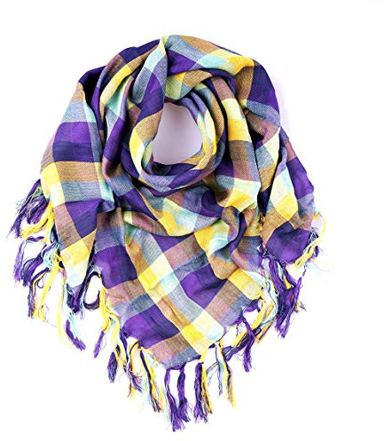 trendfinding Foulard Foulard Estivo Sciarpa Panno a quadretti con frange a quadri viscosa viscosa, Lilla, W90/L90