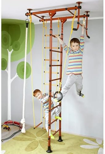 NiroSport FitTop M1 Espalier Suédois de Gymnastique pour les Enfants, Sécurité Certifiée, Installation Facile, Charge maximale jusqu'à 130 kg, Made in Germany (Rouge, Hauteur de Plafond 2,4-2,9 m)
